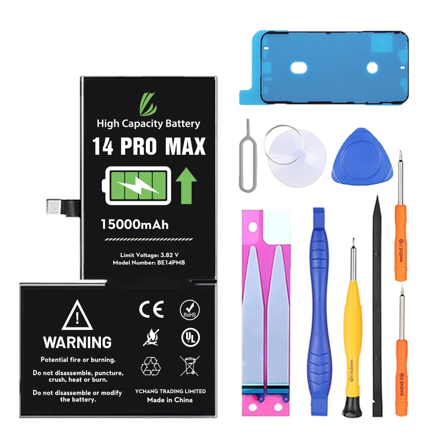 LL TRADER Battery for iPhone 14 pro max, 15000 mAh High Capacity Replacement Battery for iPhone 14 pro max (A2651、A2893、A2896、A2895、A2894) with Full Set Repair Tool Kit 2025 New Model USA