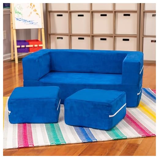 Jaxx Zipline Kids Modular Loveseat & Ottomans/Fold Out Lounger, Blueberry
