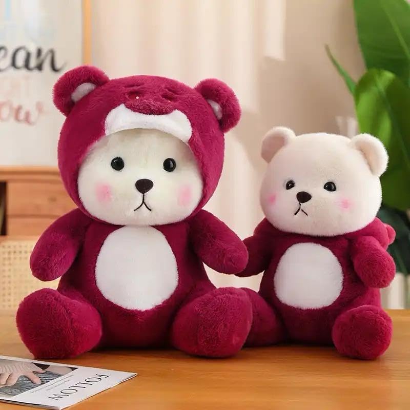 Image of Babique Hoodie Teddy Bear Soft Toy | Stuffed Plush Animal | Ideal for Birthdays & Special Occasions Girls /Boys, Baby Kids -Purple 28 cm