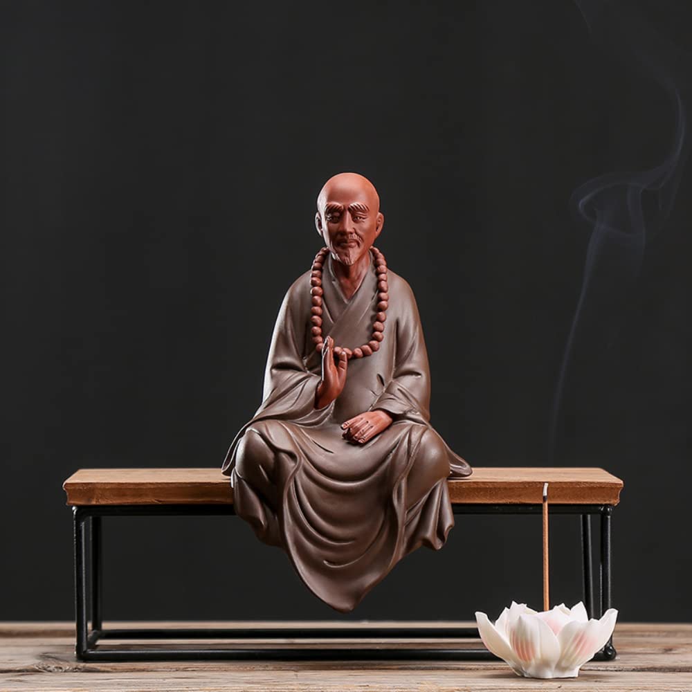 XIALON Estatua de Buda de 20 cm para meditación sentada, arena morada, sala de estudio de cerámica, chino clásico zen