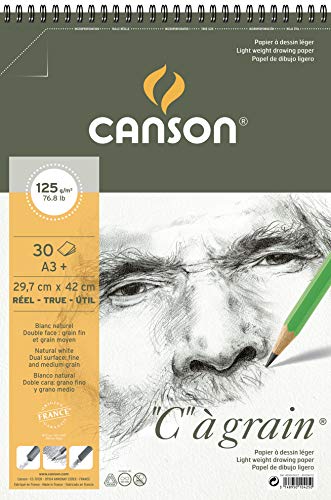 Papier à dessin Canson C à Grain blanc 297 x 445 mm au grain légèrement bouffant pour croquis