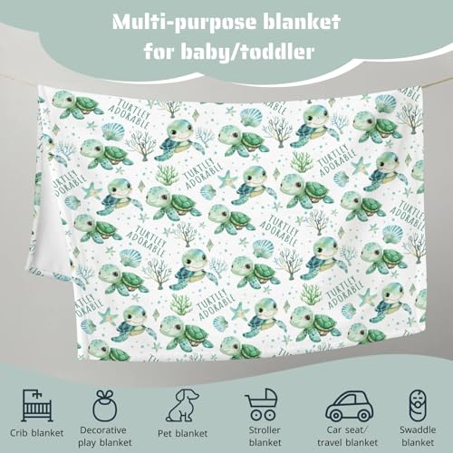 Image of HawSkgFub Cute Under The Sea Turtle Baby Blanket for Boy Girl Gift, Ocean Animal Turtley Adorable Flannel Fleece Nursery Bed Blankets, Soft Lightweight Newborn Infant Toddler Kids Crib Bedding 30 x 40