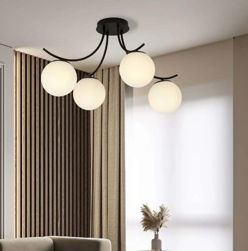 Image of Chandni Decor Ceiling lamp, Black /Opal, 4-Bulb and (Pack of 1)