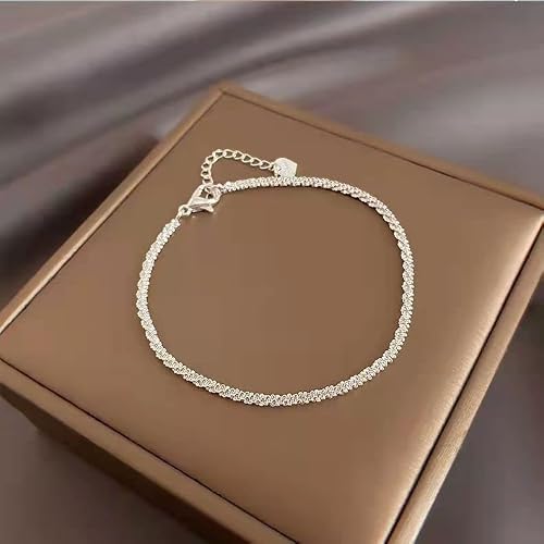 Silver Bracelet For Women Dainty Cuff Bracelet Girls Sparkly Chain Bracelets Simple Silver Womens Cuff Accessory Trendy Jewelry Gift #TOP7