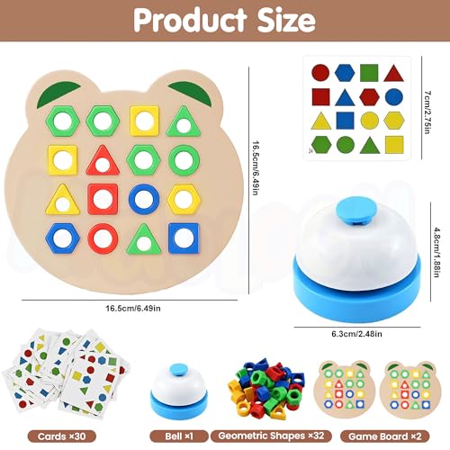 Image of Kidology Geometric Shape and Color Matching Puzzle Board Game with Bell for Kids 3+ Years | Sensory Educational, Fun and Learning Toy for Children | Ideal for Gifting, Multicolour