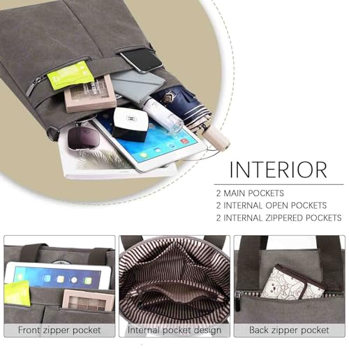 Image of HUA ANGEL Women's Canvas Tote Bag Lightweight Crossbody Purse Multi-Pocket Durable Handbags for Work College Shopping Beach