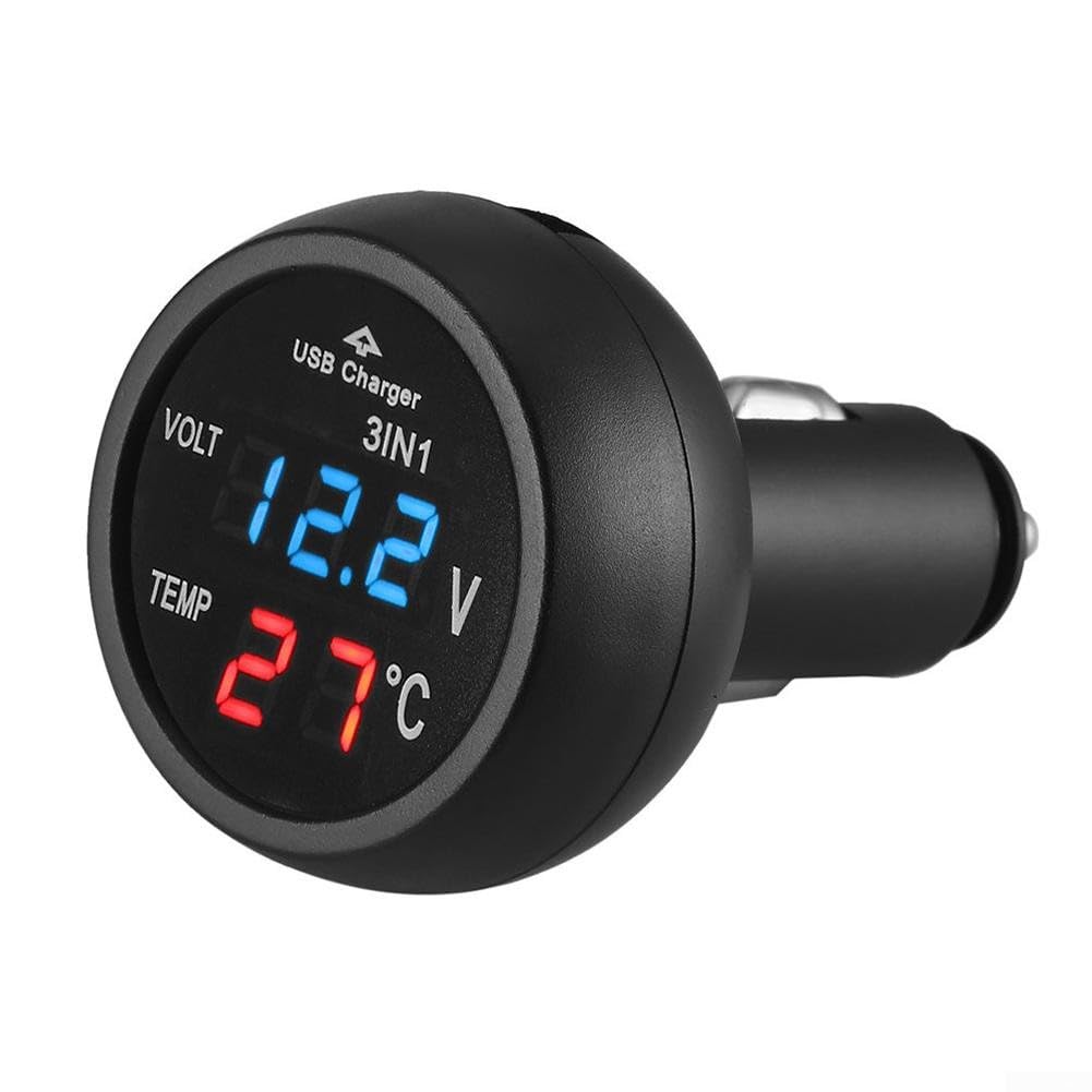 HpLive Voltmètre numérique LED pour allume-cigare de voiture 12 V/24 V avec sortie USB et surveillance en temps réel (rouge bleu)