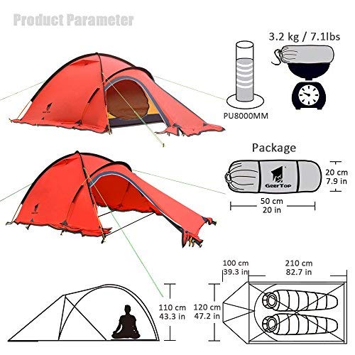 Geertop 山岳テント 1-2人用 防水 GEERTOP テント 2人用 軽量 防水 キャンプ アウトドア 登山用 4