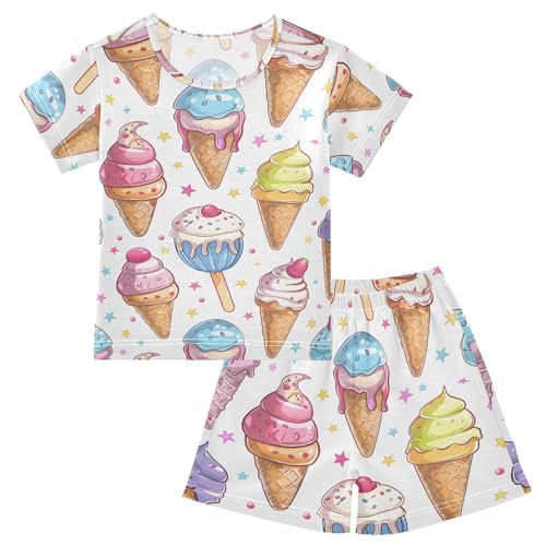ALAZA Ice Cream Star on White Pajamas Short Sleeve 2 Piece Sleepwear Top and Bottom Pajama Set Unisex
