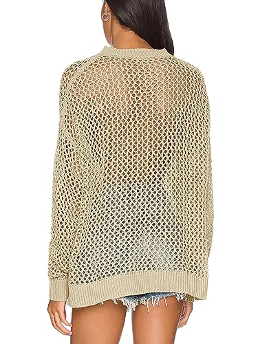 Ebifin Womens Crochet Tops Long Sleeve Beach Summer Sweater Crew Neck Mesh Cover Ups Bikini Swimsuit Tunic Pullover Tops Apricot - image 5