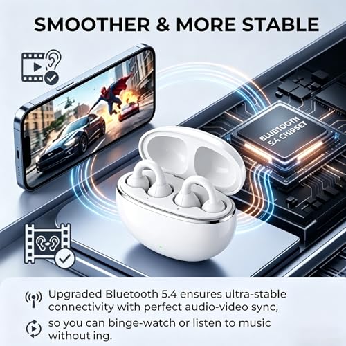 Image of Nyxo Open Ear Wireless Earbuds, Bluetooth 5.4 Air Conduction Headphones with Noise Cancellation Clip Desig, 360 Stereo Sound, Bluetooth Earphones Wireless for Sports, Office and Daily Use(White)