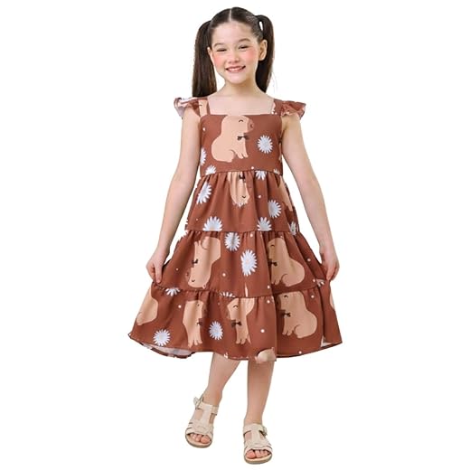 Vestido infantil menina estampa da Capivara na cor Marrom