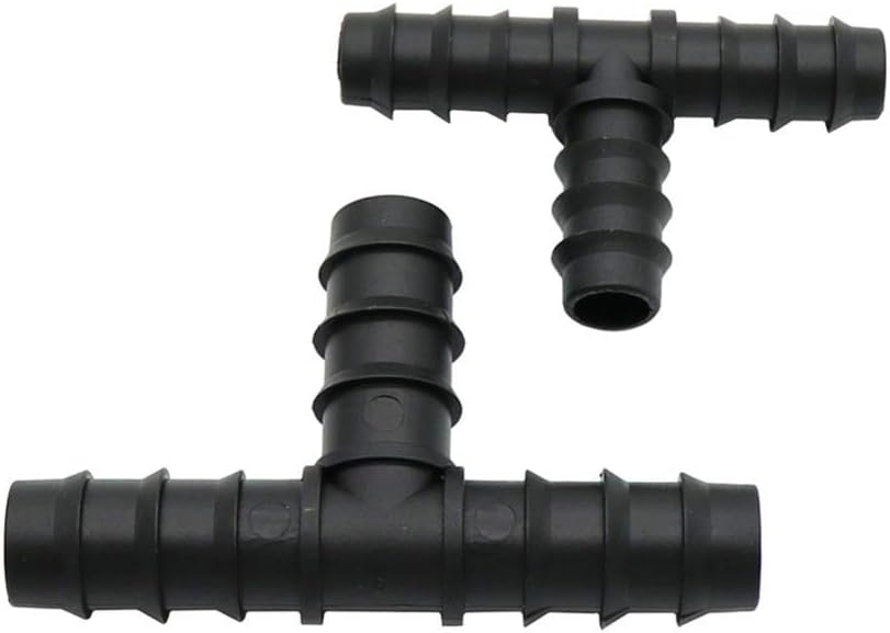 Connector DN16 DN20 Barbed Tee PE Pipe Connectors Three-Way Poly Tube Drip Line Drip Irrigation Hose Fittings 50 Pcs (Color : Black, Diameter : DN20)