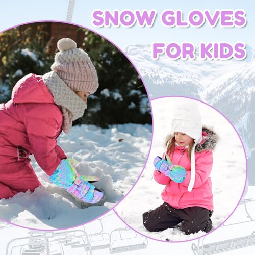 Kids Winter Mittens Waterproof Snow Ski Gloves for Girls, Warm Sherpa Lined Long Cuff Snowboard Gloves4