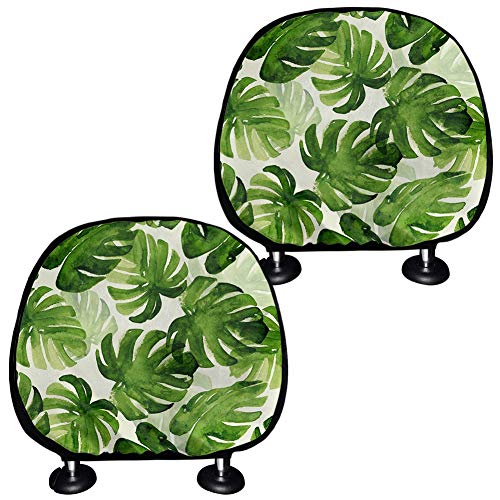 TOADDMOS Lot de 2 housses d'appui-tête universelles pour voiture, camion, SUV, van, motif feuilles de palmier tropicales style hawaïen Cover