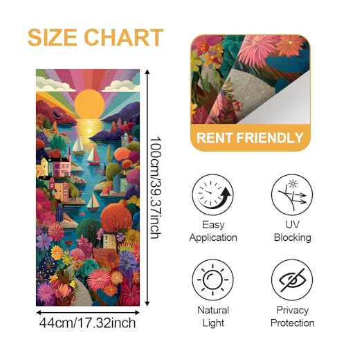 Image of Colorful Coastal Village Sailboat Window Film 17.32x39.37in