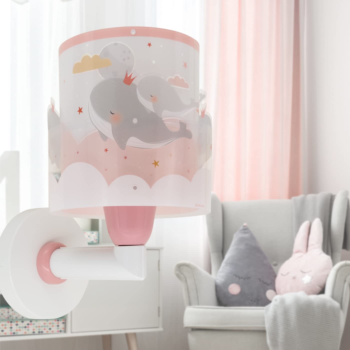 Lámpara aplique de pared infantil Ballenas Rosa animales, 15W, 61179S