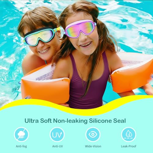 Image of Seago Swim Goggles 2 Pack Anti-Fog Anti-UV Wide View Swimming Goggles for Kids 3-14