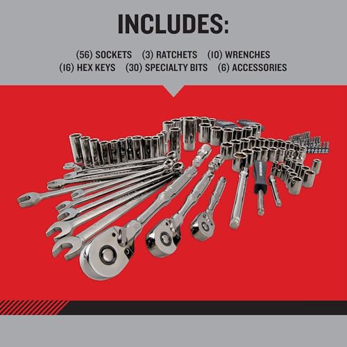 CRAFTSMAN OVERDRIVE 121-Piece Gunmetal Chrome Mechanics Tool Set, Standard SAE/Metric Socket Set, with Hard Case (CMMT99121L) - image 4