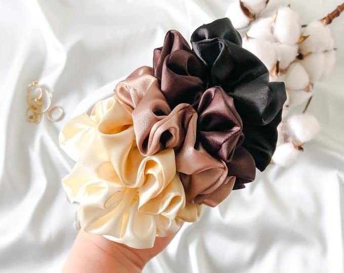 Atrube’s Luxury Silk Satin Scrunchies for Women/girls – Multi-Color Scrunchies | Plain Pastel Shades | Less Hair Fall, Quality Tie Elastic Pack of 5 (Wildflower)