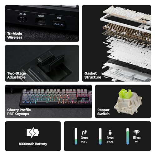 Image of EPOMAKER X Aula F108 PRO Wireless Gaming Keyboard with Screen, 8000mAh Battery, 104 Hot-Swappable and Programmable Keys and Knob, RGB Backlight, for Mac /PC /Android (Black Gradient)