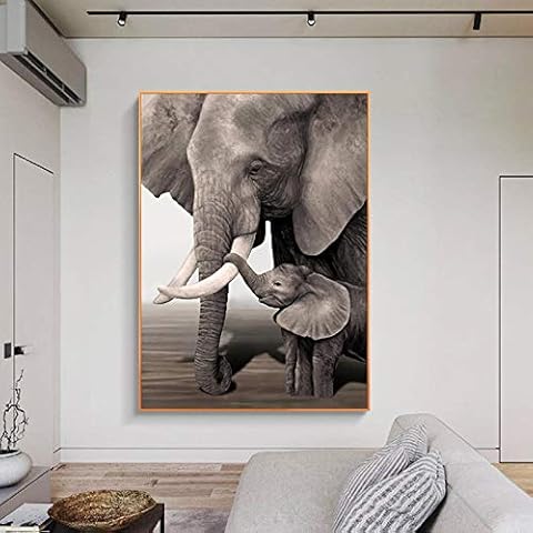 HUUDNHYK Cuadro de Elefante Africano-Cuadro Retro de Elefante bebé de Animal-Cuadro Decorativa de Elefante-Cuadro de Animal Impresión en Lienzo Decoración de Pared Cover