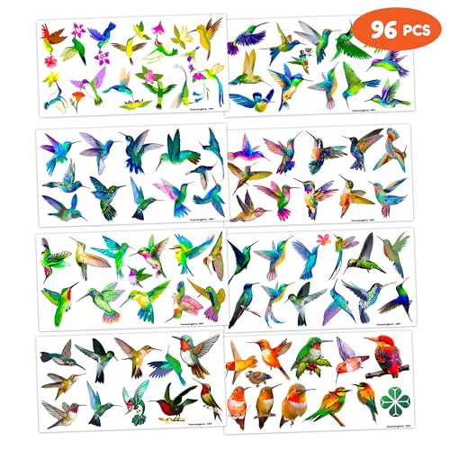 Frawharmone 96Pcs Colorful Hummingbird Temporary Tattoos Themed Birthday Party Decorations Favors Supplies Decor Spring Flying Nature Bird Tattoo Stickers Gifts For Kids Adults Boys Girls School Prizes Carnival thumb #3