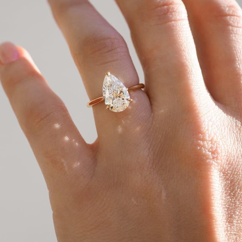 2.30 CT Pear Cut Solitaire Moissanite Ring, 18K Solid Yellow Gold Engagement Ring, Anniversary Rings For Her, Pear Cut Danity Moissanite Rings • SE1184