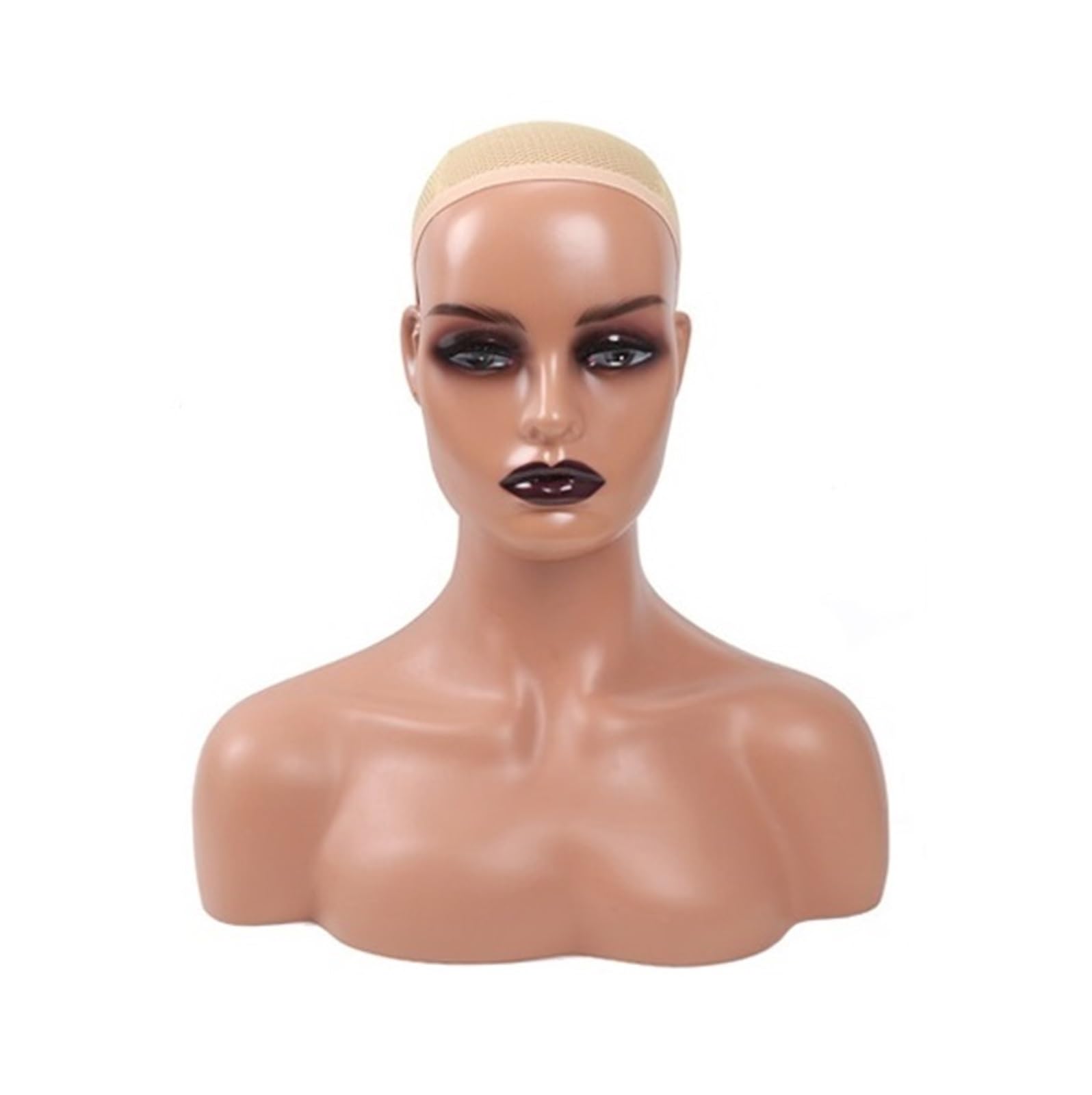 Fonfou Women's Blacklipsdarkbeige 4Pcs/Box Realistic Mannequin Head With Shoulders African Wig Display Model Dark Brown Doll For Hat Glasses(Blacklipsdarkbeige)