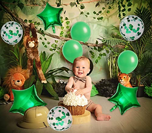 Image of Party Propz Green Balloons For Birthday Decoration - Set of 10 Pcs Green Balloon for Decoration | Star Foil Balloons | Confetii Balloons | Greeen Balloon Decoration Kit (Latex, Foil)