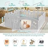 MAMIZO Welpenauslauf 60cm Hoch, Laufstall Hund 7+1 PCS Platten, Plastik Welpenlaufstall, Faltbare Hundegitter, Hundezaun mit Tor, Inkl. Saugnäpfe & Erdanker, Hundekäfig für Zuhause und Outdoor, Grau