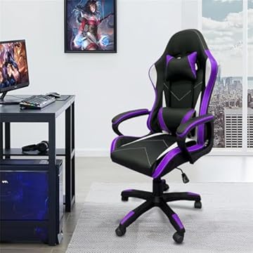 Cadeira de jogos com encosto alto, apoios de braços fixos em quatro pontos, altura ajustável (Roxo)