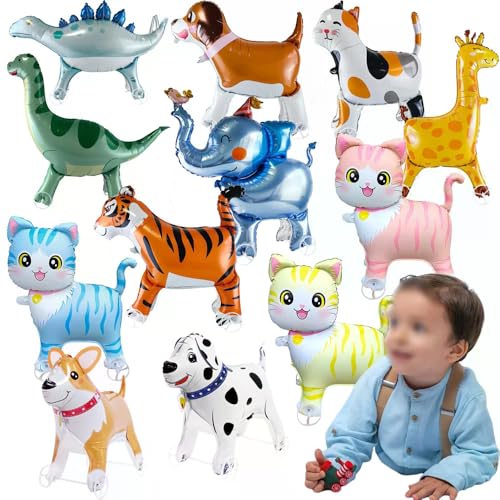 動物風船 車輪付き ジャングル動物 タイガー 猫 犬 自立ウォーキングバルーン 子供用 誕生日パーティーの装飾の記念品