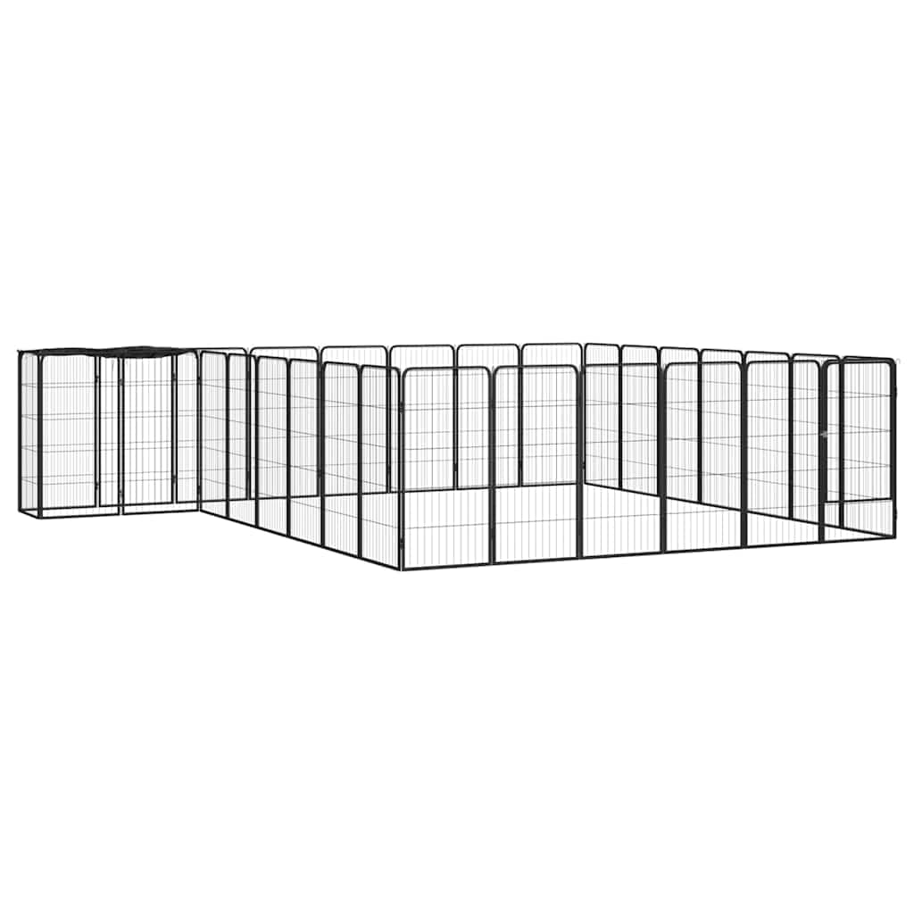 Cuccia per cani in acciaio nero, 30 pezzi, 400 x 350 cm | Recinto in acciaio verniciato a polvere con tetto in polietilene e serratura per il giardino, picchetti inclusi.