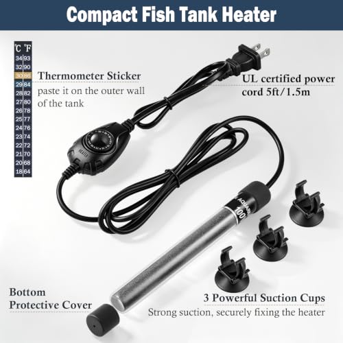 Image of HITOP 100W Adjustable Aquarium Heater, Submersible Thermostat for 10-25Gal