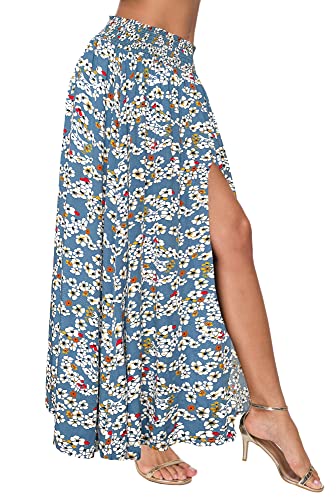 Afibi Women's Print Long Skirts High Waist Split A Line Full Length Maxi Skirt