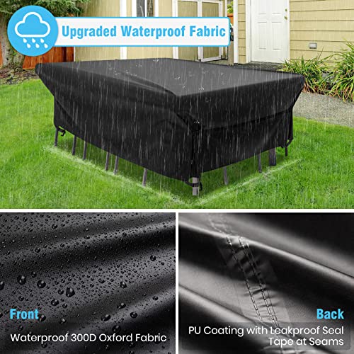Velway Patio Furniture Cover Outdoor, Waterproof Rectangular Patio Table Chair Set Cover, 98"Lx78"Wx32"H, All Weather Oxford Tear-Resistant Sectional Sofa Set Covers With Windproof Design, Black #TOP2