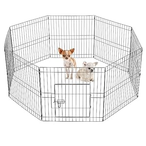 Yaheetech 8 Panneaux Parc pour Chien Cage pour Chiens Enclos Pliant à Chiots Lapins Clôture Grille Chenil pour Chien en Métal Extérieur Interieur 61cm avec Porte
