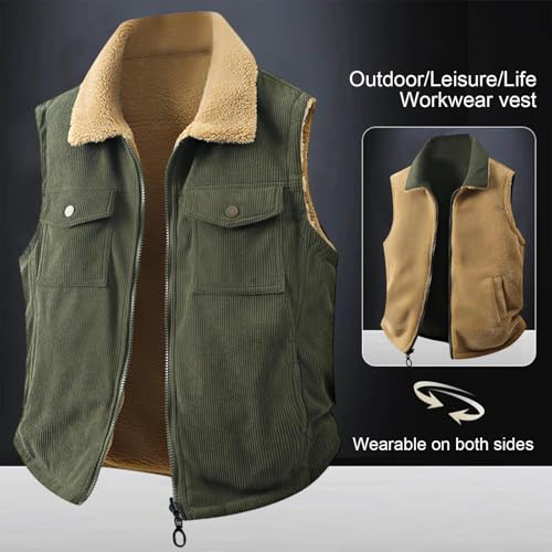 Men's Lightweight corduroy Fleece Vest Sleeveless Zip Up Warm Jacket Casual Fashion Outerwear Vests With Pockets2