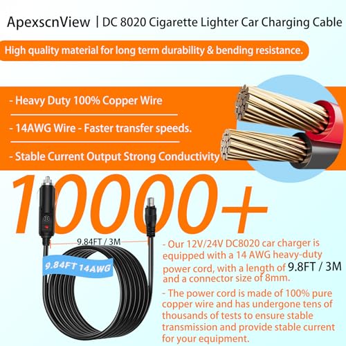 Image of 9.8 FT Car Charging Cable, 14AWG DC8020 Car Cigarette Lighter Cable Compatible with Jackery Portable Power Station Explorer 3000Pro 2000Plus 2000Pro 2000 1500Pro 1500 1000Pro 1000 v2 (9.8 FT, DC8020)