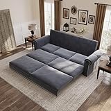 Pull Out Sofa Bed King Size, 3-in-1 Convertible Sleeper Sofa, Multi-Functional Velvet Chesterfield Couch Bed for Living Room, Bedroom, Apartment, Office (Velvet, Grey)