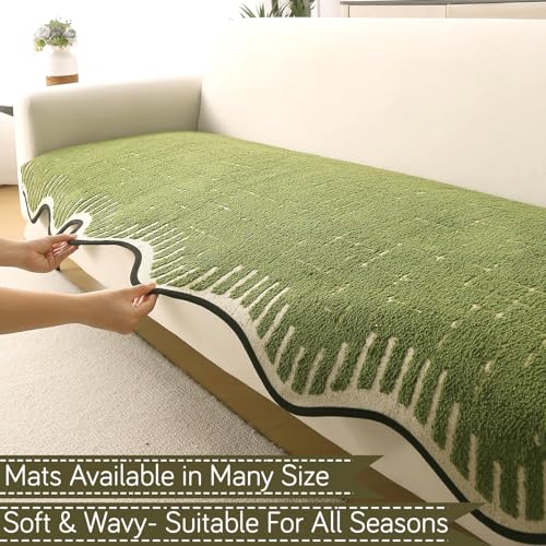 Image of HOKIPO Premium Supple Soft Wavy Sofa Cover Mat with Curve for 1 /2 /3 Seater and L Shape Sofa. Make Your Own Sofa Cover Set, Mat Length 90(D) x 150(L) cm, Green (NEW-AR-5975-GRN)