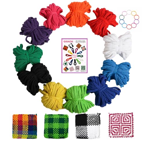 OYACH 440pcs 10inch Cotton Potholder Weaving Loom Refill Loops 11 Colors Rainbow Loops Bands Pot Holder Loom Loops Pack with Hooks for Kids Adults DIY Crafts 8pcs Cotton Potholders(Loom not Included)