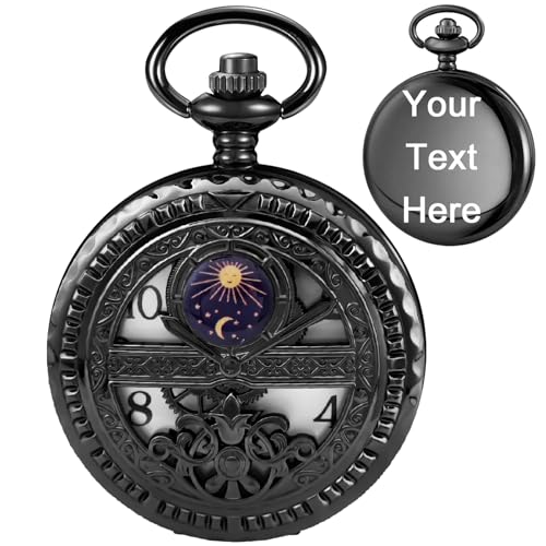 Alwesam Custom Vintage Design Case Pocket Watch Mens Personalized Quartz Watches with Chains Christmas Graduation Birthday Gifts Fathers Day
