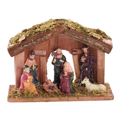 Sharplace Crèche de Noël avec figurines et étable - Cadeau religieux - Ensemble de crèche pour fête, festival, vitrine, ferme, Style B