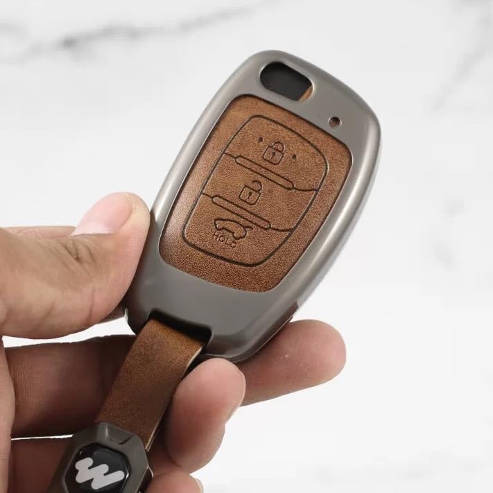 Metal Alloy Leather Key Case for Hyundai 3 Button Flip Key (HY-11 TAN)-image-34