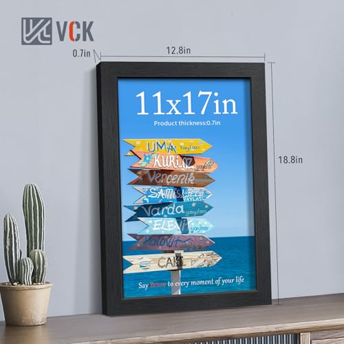 Image of VCK 11x17 Picture Frames - Black, Wide Border Solid Wood Frame, Display Posters in Horizontal and Vertical, for Home, Office, Gallery, Woodgrain Series, Wall Hanging, 2 Pack