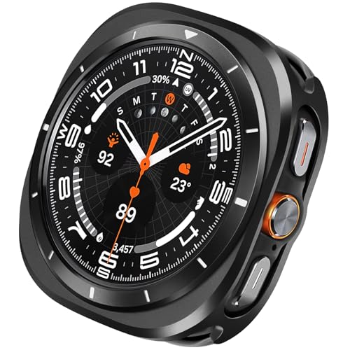 Image of Metal Case Compatible with Samsung Galaxy Watch Ultra /Ultra 2 (2025) 47mm with Back Cover, Rugged Thin Hard Frame Protective Cover for Galaxy Watch 7 /8 Ultra 47mm - Black White