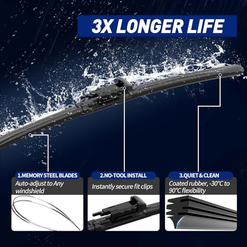 Image of Front and Rear Windshield Wipers for Chevrolet Traverse 2012-2017 | Quiet and Streak-Free 24 inch 21 inch 13 inch Front and Back Wiper Blades Assembly All-Season OEM Automotive Replacement Accessories