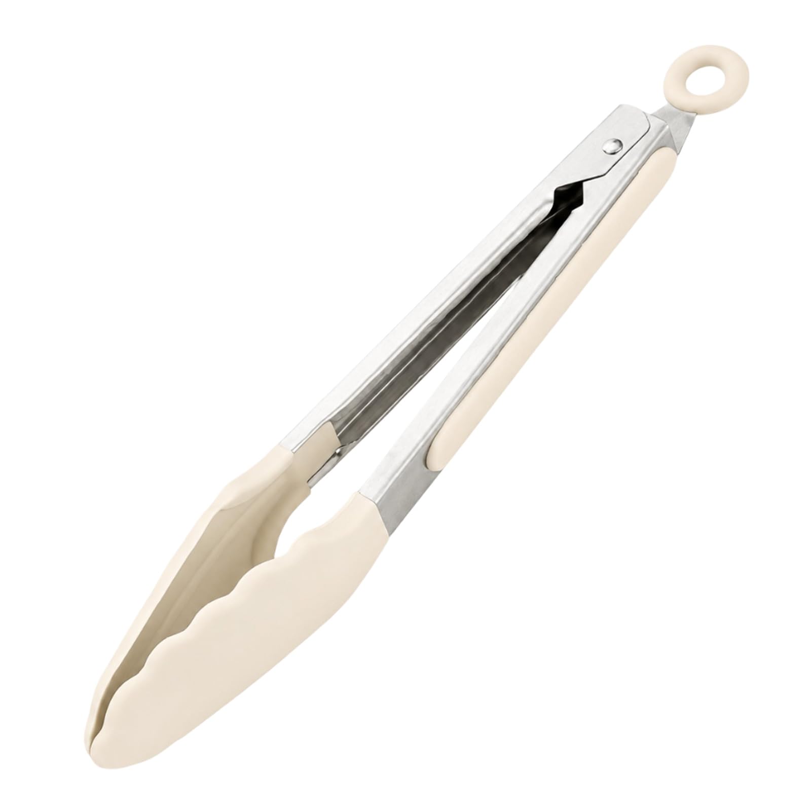 EUQWOSDD 9 Inch Silicone Food Tongs, Stainless Steel Core Heat Resistant Kitchen Tongs up to 230°C, Non-Scratch Cooking Tongs for BBQ Grilling Pasta Serving, Cream